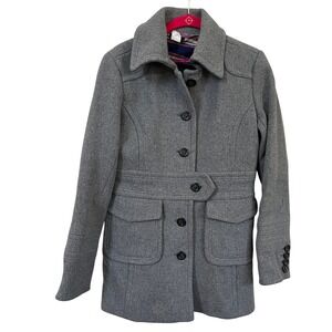 VTG J Crew Womens Virgin Wool Pea Coat Gray Sz 6 Button Front Pockets Preppy Y2K